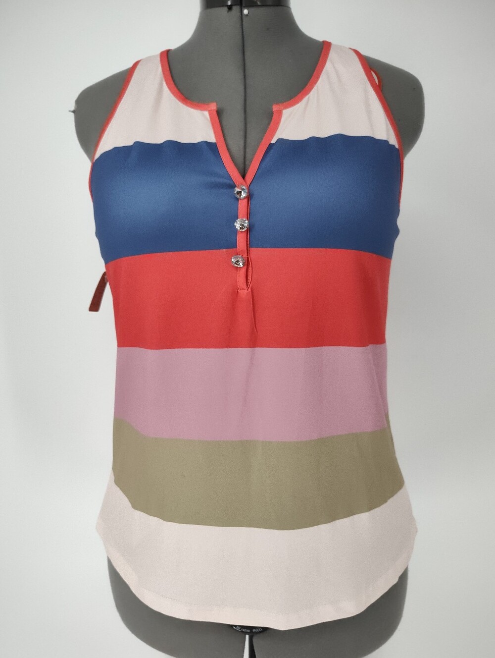 Chicme Women's Colorblock Sleeveless Tank Top in Blue, Red & Pink Size X Large